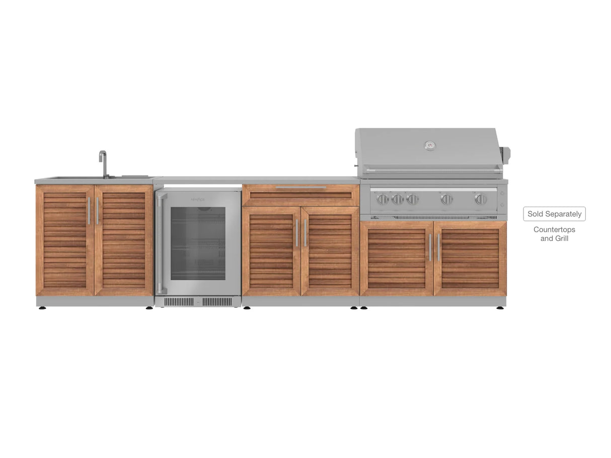 Outdoor Kitchen Stainless Steel 4 Piece Cabinet Set with Sink, Bar, Grill Cabinet and Fridge