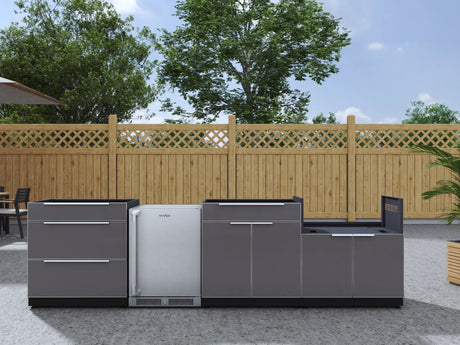 Outdoor Kitchen Aluminum 4 Piece Cabinet Set with 3-Drawer, Bar, Grill Cabinet and Fridge