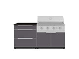 Outdoor Kitchen Aluminum 4 Piece Cabinet Set with 3 Drawer, Grill Cabinet, Performance Grill and Countertop