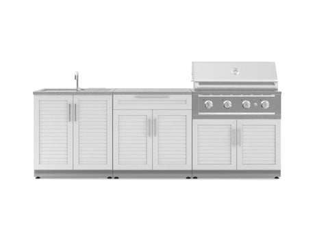 Outdoor Kitchen Stainless-Steel 5 Piece Cabinet Set with Bar, Sink, Grill Cabinet, Performance Grill, and Countertop