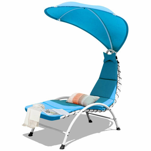 Patio Hanging Swing Hammock Chaise Lounger Chair with Canopy-Blue