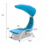 Patio Hanging Swing Hammock Chaise Lounger Chair with Canopy-Blue