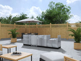 Outdoor Kitchen Stainless Steel 4 Piece Cabinet Set with 3-Drawer, Bar, Grill Cabinet and Fridge