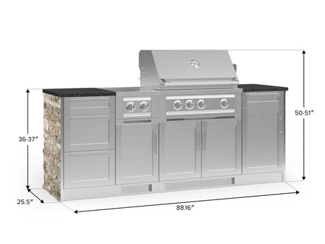 Outdoor Kitchen Signature Series 8 Piece Cabinet Set with Dual Side Burner, 3 Drawer, 1 Door, Platinum Grill and Grill Cabinet