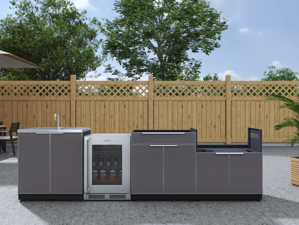 Outdoor Kitchen Aluminum 4 Piece Cabinet Set with Sink, Bar, Grill Cabinet and Fridge