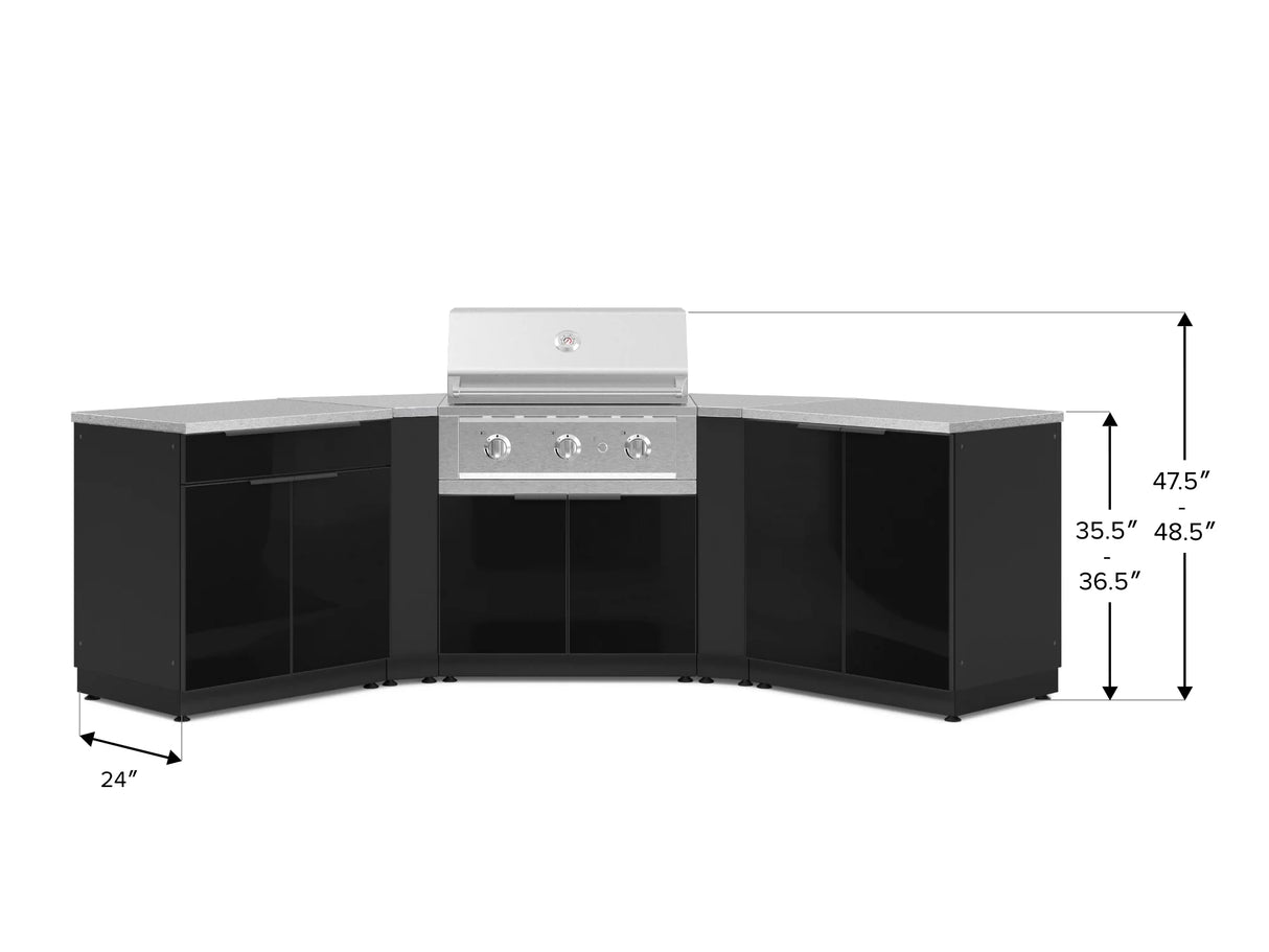 Outdoor Kitchen Aluminum 7 Piece Cabinet Set with 2 Door, Bar, Corner, Grill Cabinet, Performance Grill, and Countertops