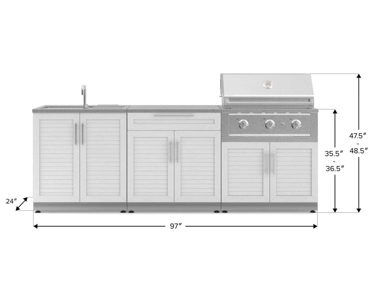 Outdoor Kitchen Stainless-Steel 5 Piece Cabinet Set with Bar, Sink, Grill Cabinet, Performance Grill, and Countertop