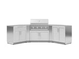 Outdoor Kitchen Stainless-Steel 7 Piece Cabinet Set with 2 Door, Bar, Corner, Grill Cabinet, Performance Grill, and Countertops