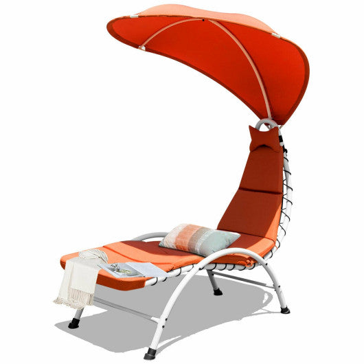 Patio Hanging Swing Hammock Chaise Lounger Chair with Canopy-Orange