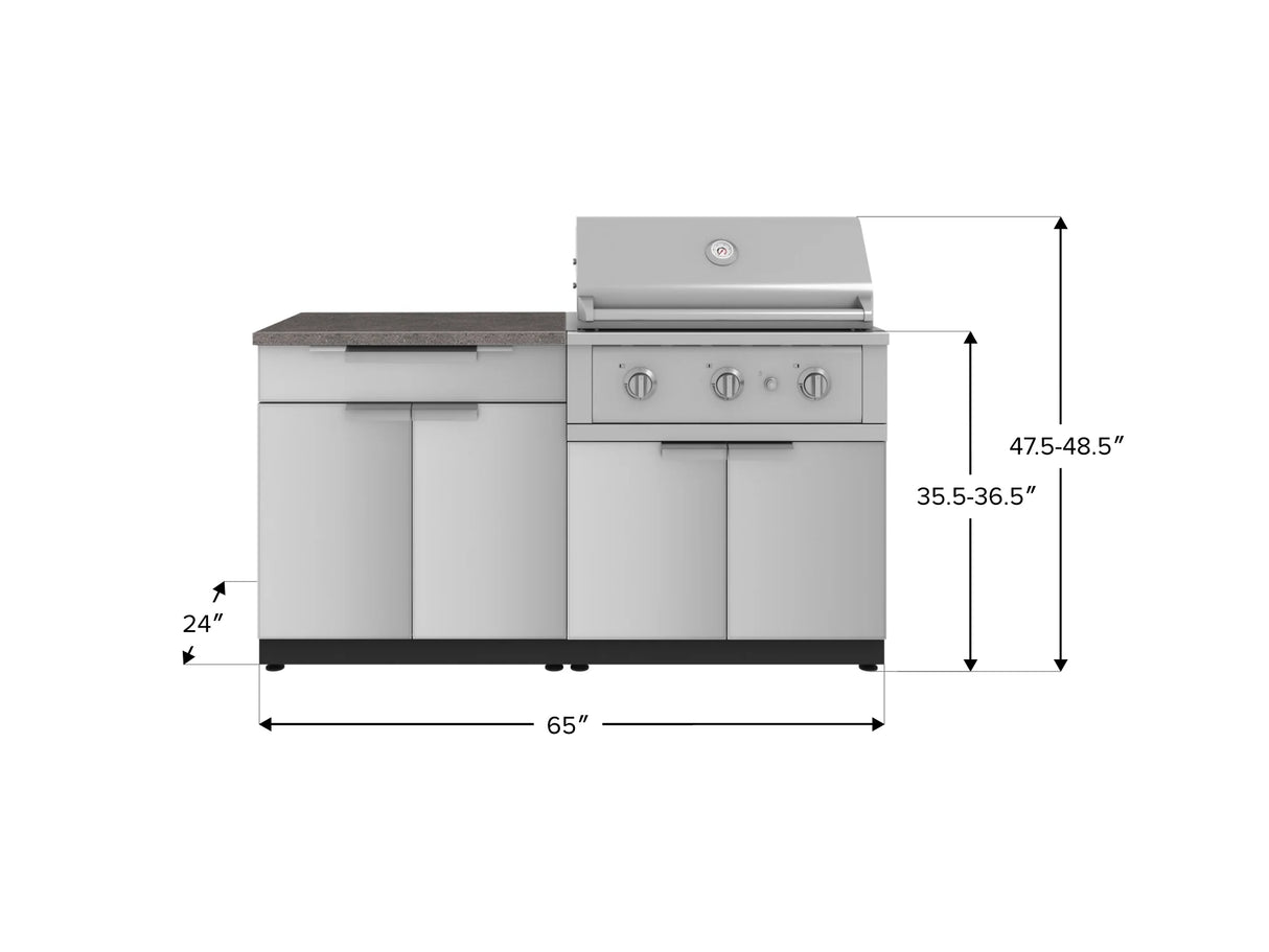 Outdoor Kitchen Stainless-Steel 4 Piece Cabinet Set with Bar, Grill Cabinet, Performance Grill, and Countertop