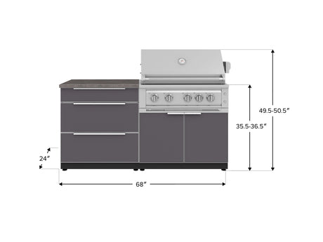 Outdoor Kitchen Aluminum 4 Piece Cabinet Set with 3 Drawer, Grill Cabinet, Platinum Grill and Countertop