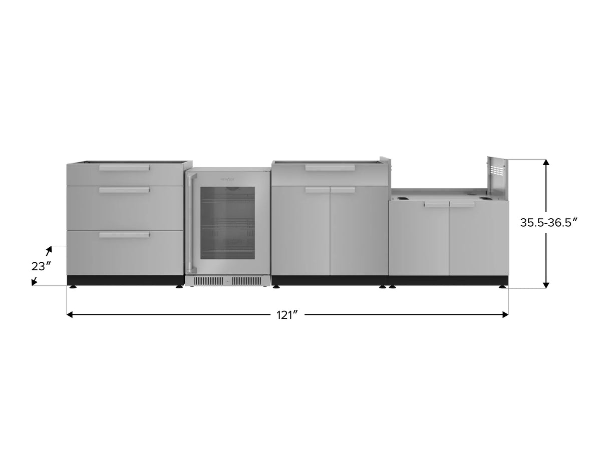 Outdoor Kitchen Stainless Steel 4 Piece Cabinet Set with 3-Drawer, Bar, Grill Cabinet and Fridge