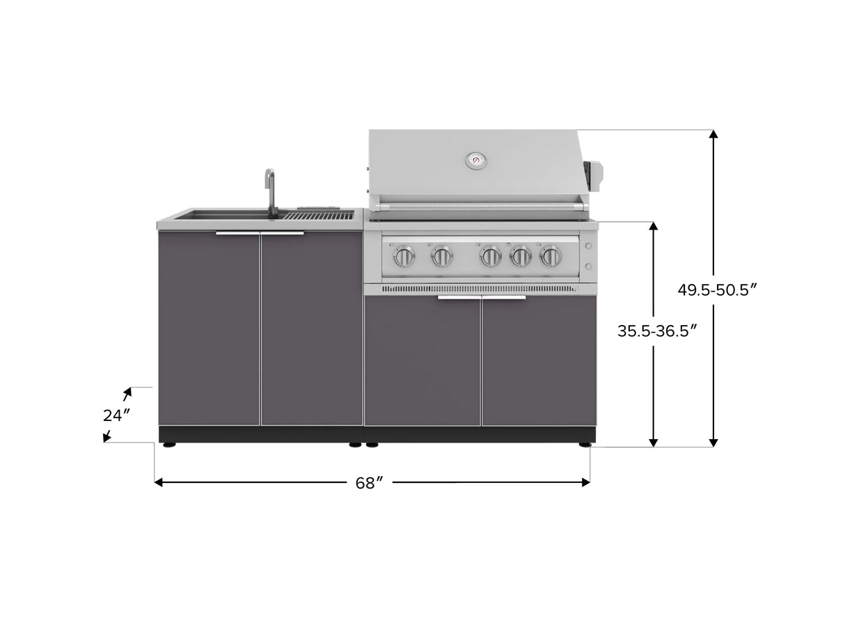 Outdoor Kitchen Aluminum 3 Piece Cabinet Set with Sink, Grill Cabinet and Platinum Grill