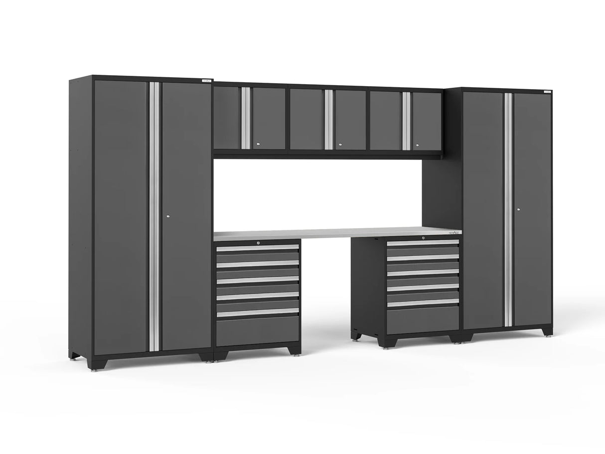 Pro Series 8 Piece Cabinet Set with Wall, Tool Drawer Cabinets, Lockers and 84 In. Worktop