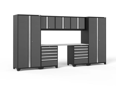 Pro Series 8 Piece Cabinet Set with Wall, Tool Drawer Cabinets, Lockers and 84 In. Worktop