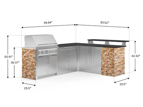 Outdoor Kitchen Signature Series 8 Piece L Shape Cabinet Set with 2 Door, Bar, Platinum Grill and Grill Cabinet