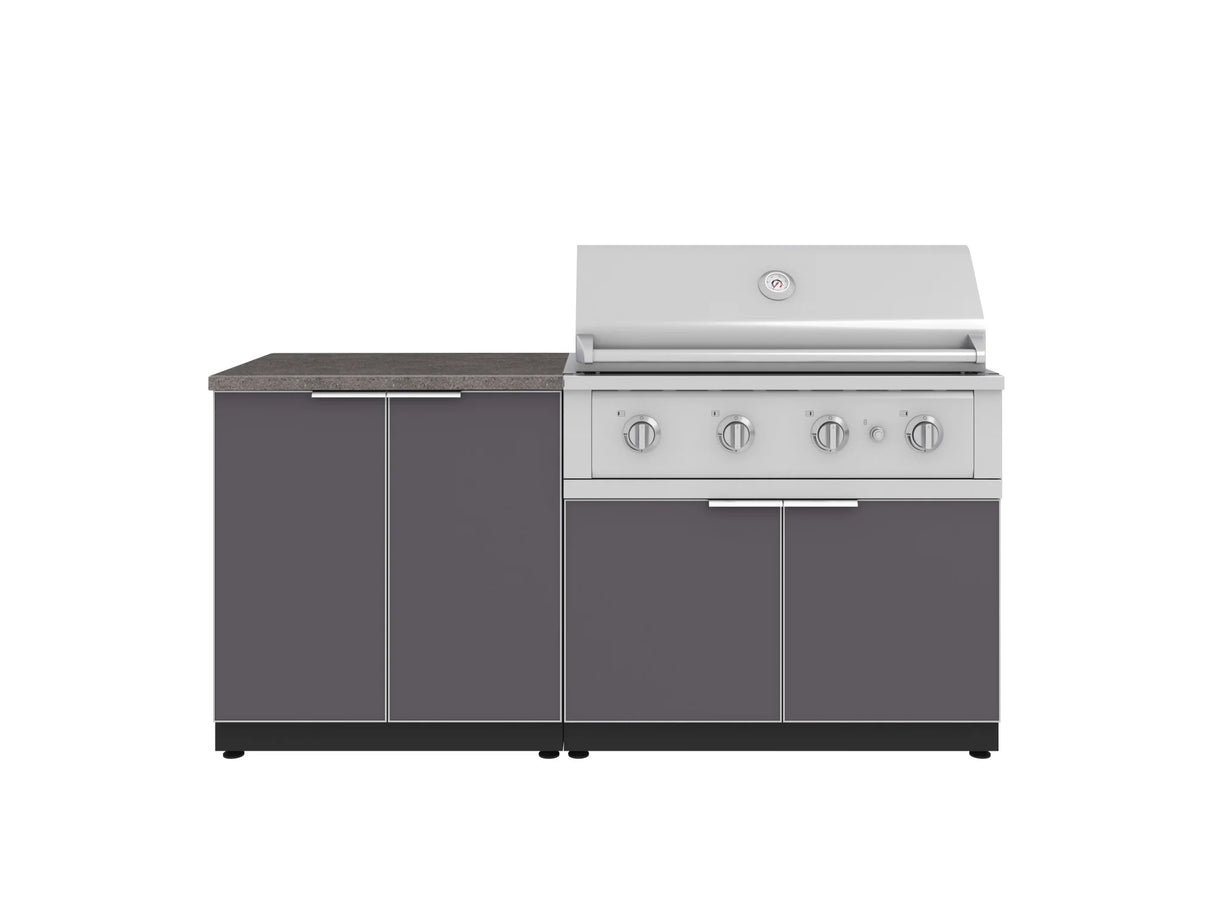 Outdoor Kitchen Aluminum 4 Piece Cabinet Set with 2 Door, Grill Cabinet, Performance Grill and Countertop