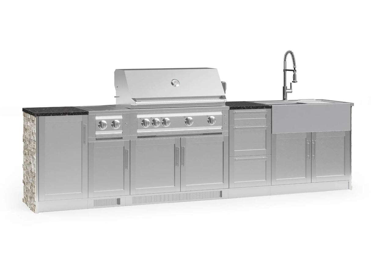 Outdoor Kitchen Signature Series 10 Piece Cabinet Set with 1 Door, Dual Side Burner, 3 Drawer, Sink, Grill and Grill Cabinet