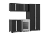 Pro Series 6 Piece Cabinet Set with Base, Wall Cabinet, Locker and Glass Door Fridge