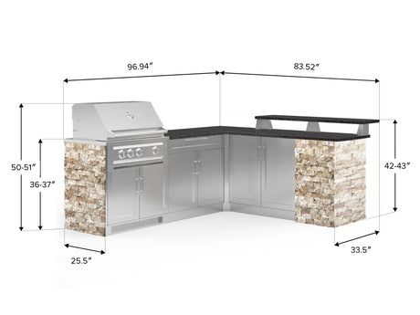 Outdoor Kitchen Signature Series 8 Piece L Shape Cabinet Set with 2 Door, Bar, Platinum Grill and Grill Cabinet