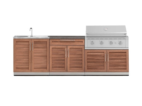 Outdoor Kitchen Stainless-Steel 5 Piece Cabinet Set with Bar, Sink, Grill Cabinet, Performance Grill, and Countertop