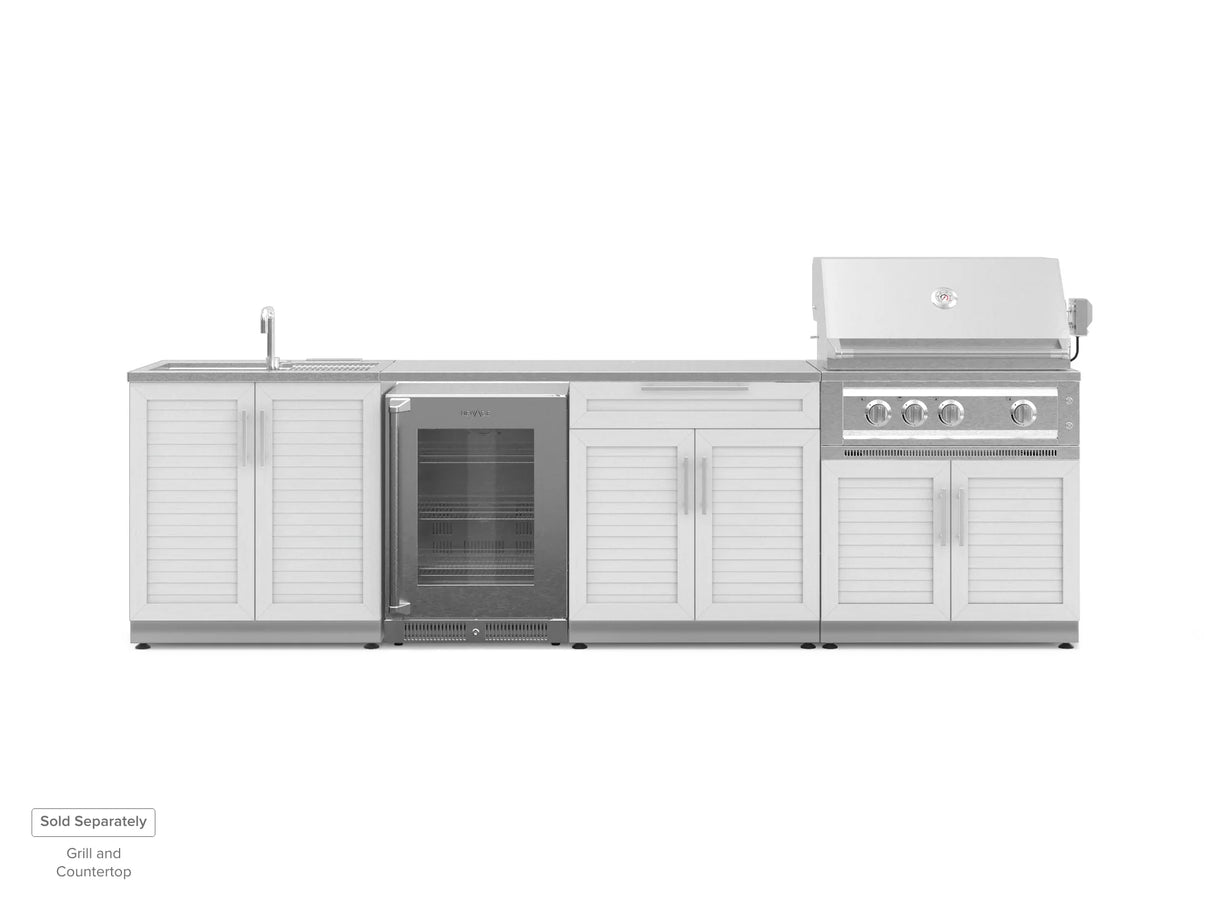 Outdoor Kitchen Stainless Steel 4 Piece Cabinet Set with Sink, Bar, Grill Cabinet and Fridge