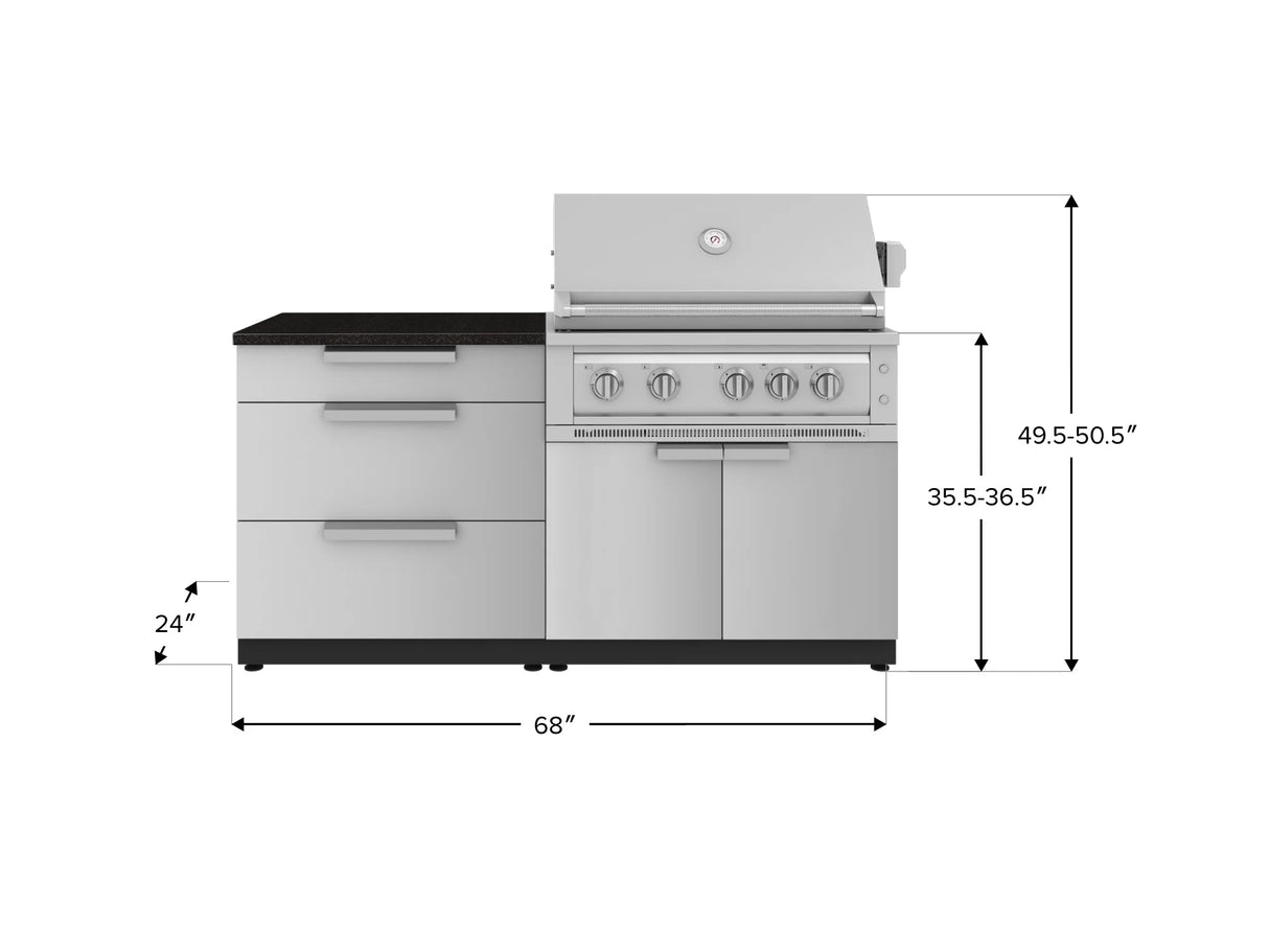 Outdoor Kitchen Stainless-Steel 4 Piece Cabinet Set with 3 Drawer, Grill Cabinet, Platinum Grill, and Countertop