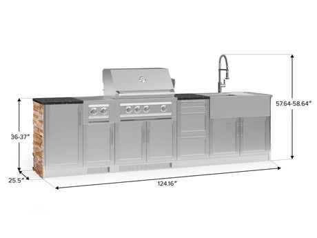 Outdoor Kitchen Signature Series 10 Piece Cabinet Set with 1 Door, Dual Side Burner, 3 Drawer, Sink, Grill and Grill Cabinet