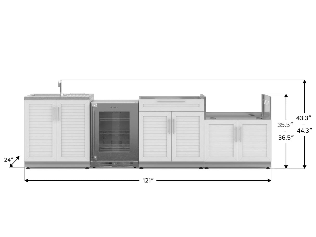 Outdoor Kitchen Stainless Steel 4 Piece Cabinet Set with Sink, Bar, Grill Cabinet and Fridge