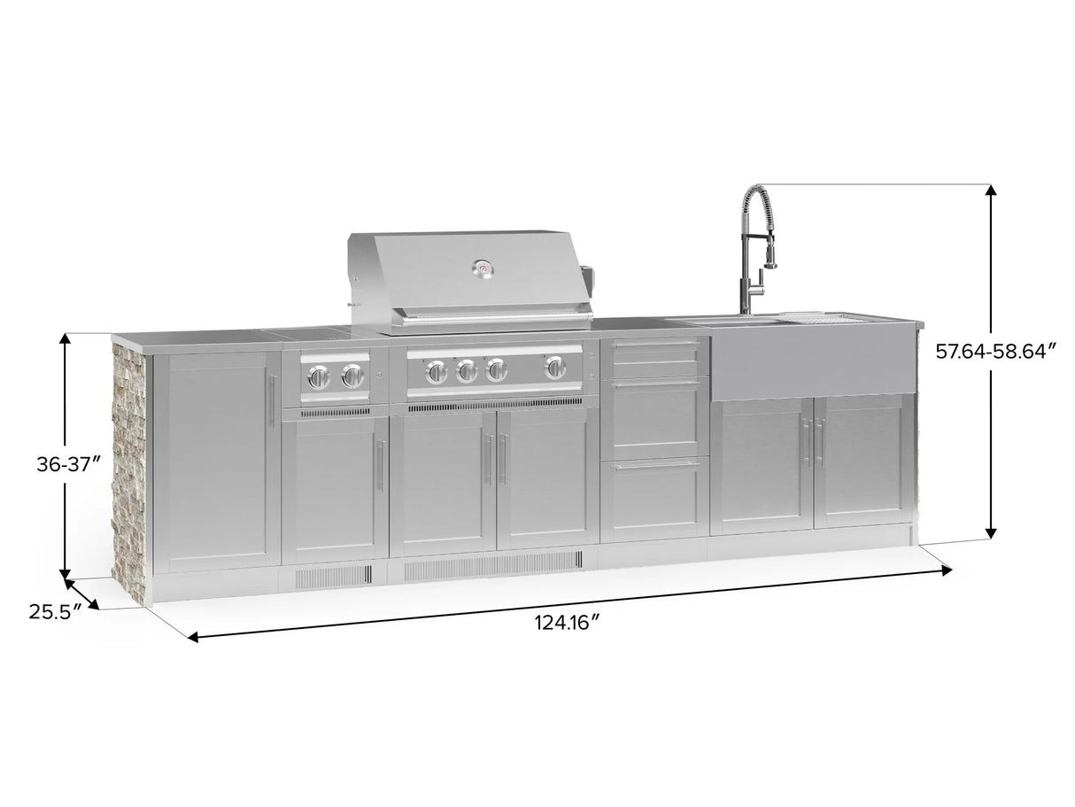 Outdoor Kitchen Signature Series 10 Piece Cabinet Set with 1 Door, Dual Side Burner, 3 Drawer, Sink, Grill and Grill Cabinet