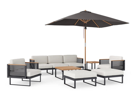 Monterey 7 Seater Chat Set with Coffee Table, Side Table and Umbrella