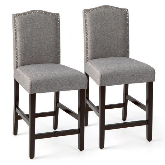 2 Pcs Fabric Nail Head Counter Height Dining Side Chairs Set-Gray