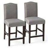 2 Pcs Fabric Nail Head Counter Height Dining Side Chairs Set-Gray