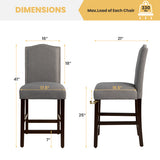 2 Pcs Fabric Nail Head Counter Height Dining Side Chairs Set-Gray