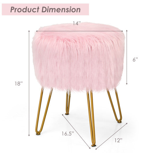 Faux Fur Vanity Stool Chair with Metal Legs for Bedroom and Living Room-Pink