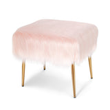 Faux Fur Vanity Stool with Golden Metal Legs for Makeup Room-Pink