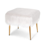 Faux Fur Vanity Stool with Golden Metal Legs for Makeup Room-White