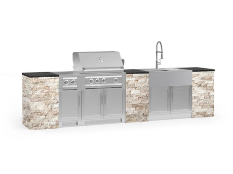 Outdoor Kitchen Signature Series 11 Piece Cabinet Set with Dual Side Burner, Sink, Platinum Grill and Grill Cabinet