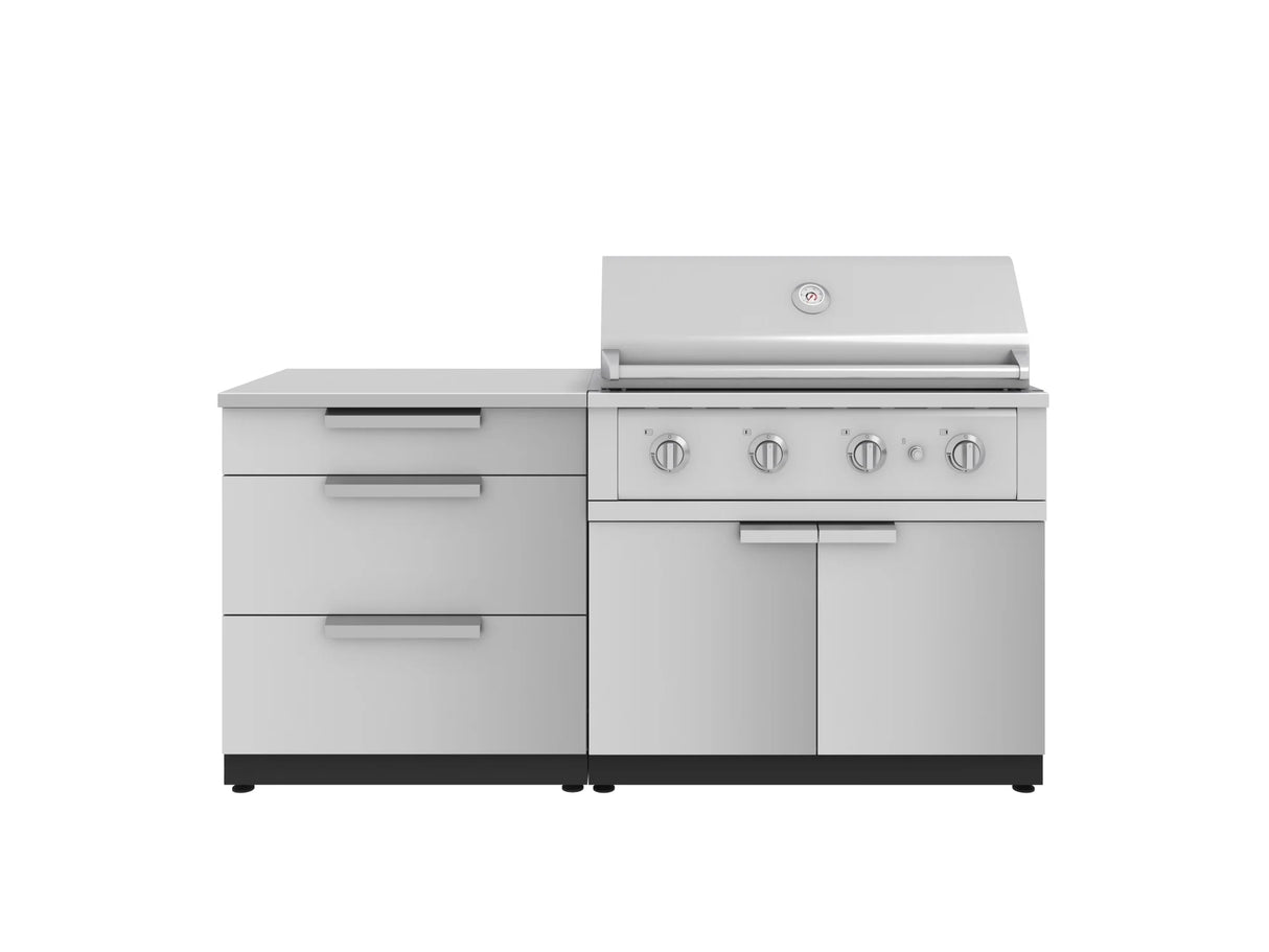 Outdoor Kitchen Stainless-Steel 4 Piece Cabinet Set with 3 Drawer, Grill Cabinet, Performance Grill, and Countertop