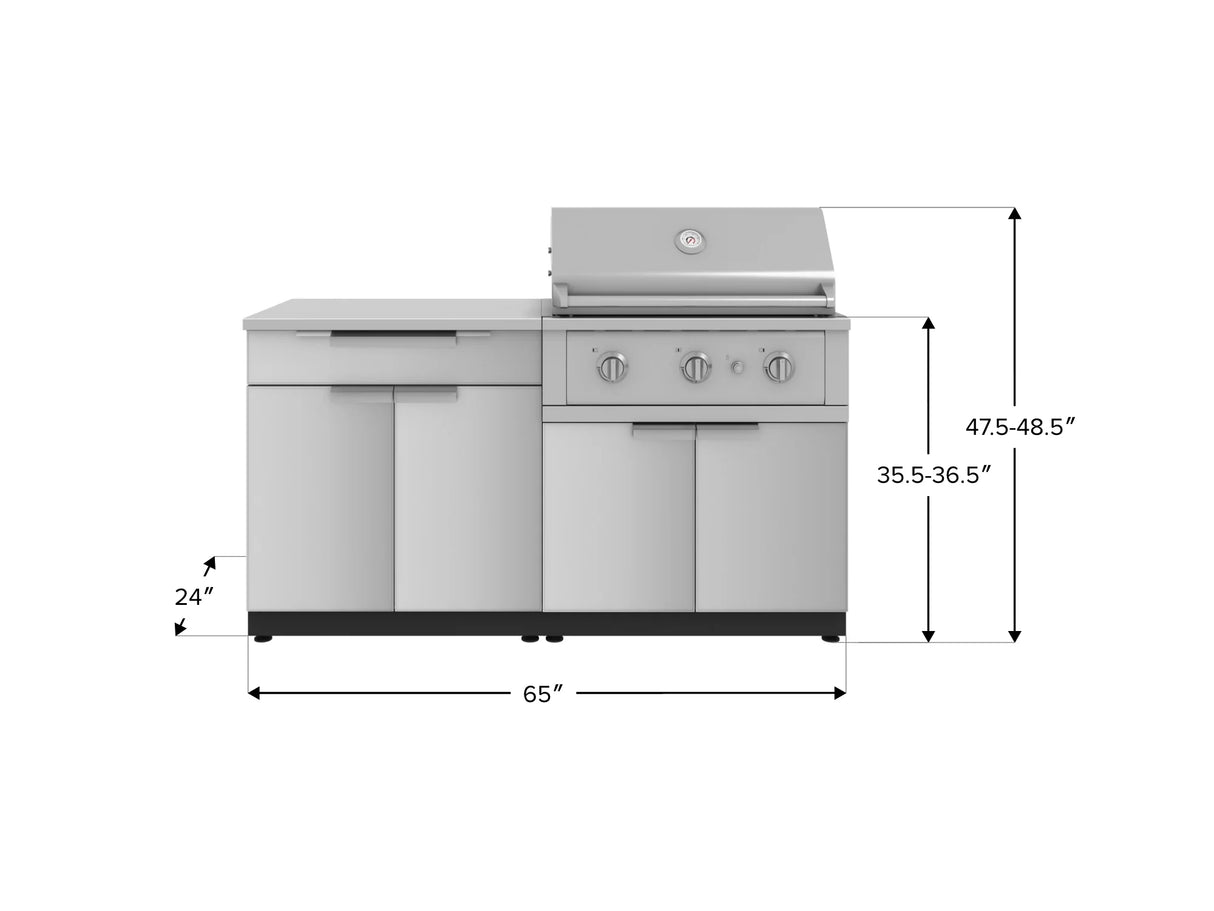 Outdoor Kitchen Stainless-Steel 4 Piece Cabinet Set with Bar, Grill Cabinet, Performance Grill, and Countertop