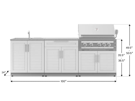 Outdoor Kitchen Stainless-Steel 5 Piece Cabinet Set with Bar, Sink, Grill Cabinet, Platinum Grill, and Countertop