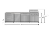 Outdoor Kitchen Stainless Steel 7 Piece Cabinet Set with 3-Drawer, Bar, Grill Cabinet, Performance Grill, Countertop, and Stainless Steel Door Fridge