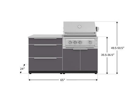 Outdoor Kitchen Aluminum 4 Piece Cabinet Set with 3 Drawer, Grill Cabinet, Platinum Grill and Countertop