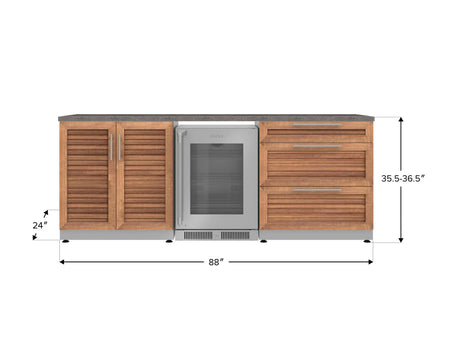 Outdoor Kitchen Stainless Steel 5 Piece Cabinet Set with 3-Drawer, 2-Door Cabinet, Countertops and Fridge