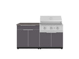 Outdoor Kitchen Aluminum 4 Piece Cabinet Set with Bar, Grill Cabinet, Performance Grill, and Countertop