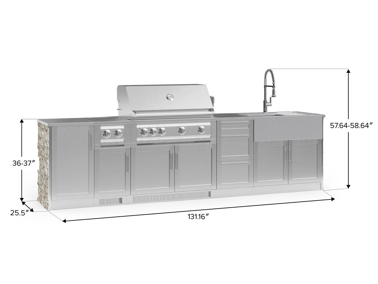 Outdoor Kitchen Signature Series 10 Piece Cabinet Set with 1 Door, Dual Side Burner, 3 Drawer, Sink, Grill and Grill Cabinet