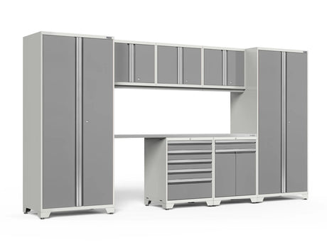 Pro Series 8 Piece Cabinet Set with Wall, Tool Drawer, Multi-Function Cabinet, Lockers and 84 In. Worktop