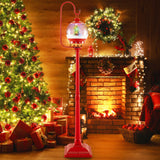 68 Inch Festive Musical Christmas Street Lamp Post with Snow Globe Lantern-Red