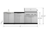 Outdoor Kitchen Stainless-Steel 5 Piece Cabinet Set with Sink, 2-Door with Drawer, Grill Cabinet, Platinum Grill and Countertop