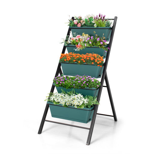 5-tier Vertical Garden Planter Box Elevated Raised Bed with 5 Container-Green